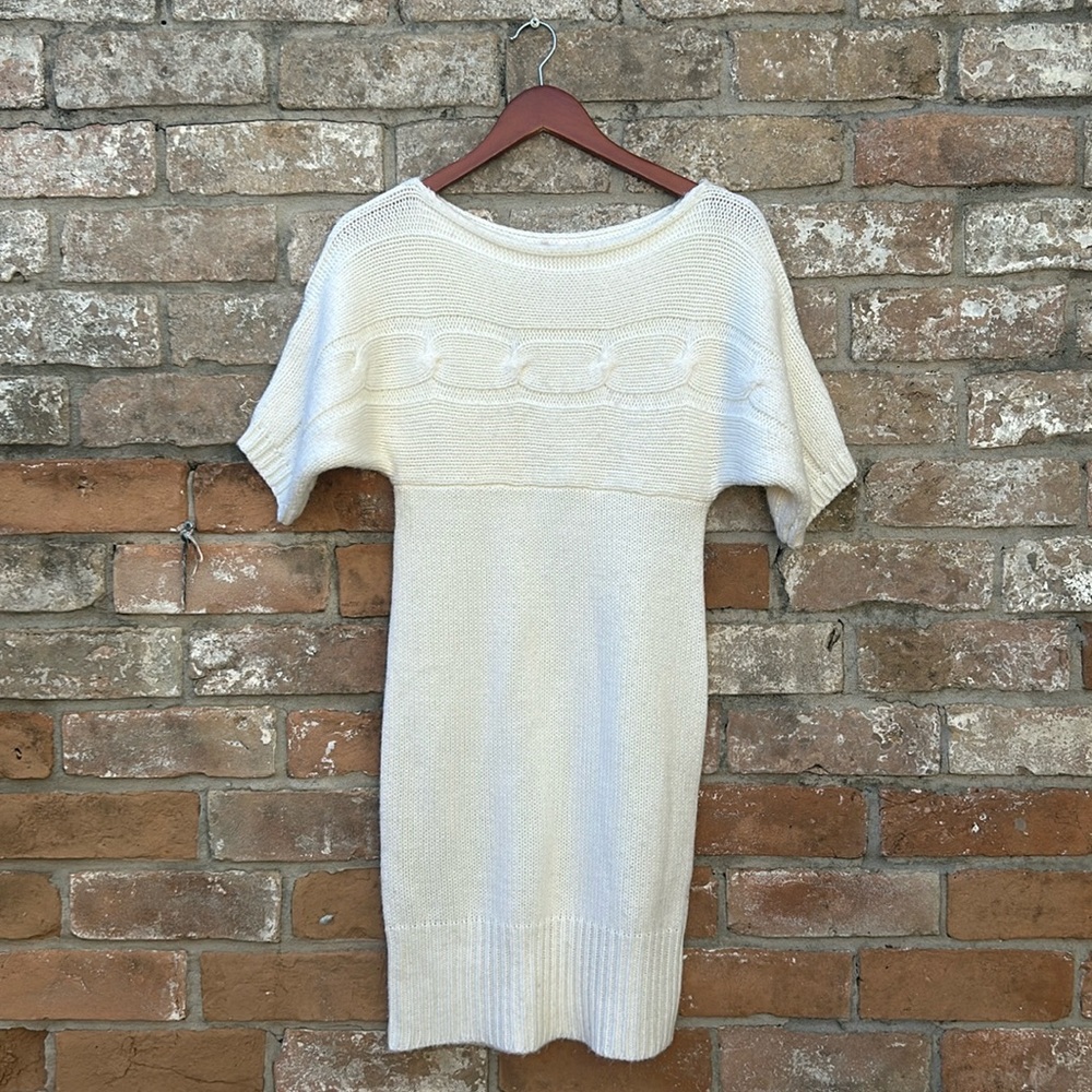 Derek heart, white sweater mini dress.